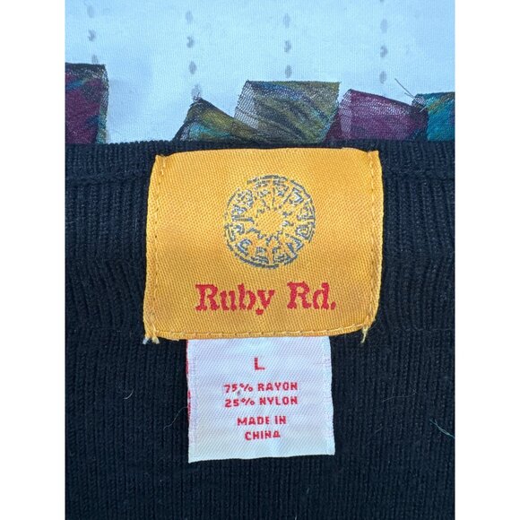 Ruby Rd. Womens Sweater L Teal Fringe V-Neck 3/4-Slv Boho Festival Party Artsy - Picture 3 of 9